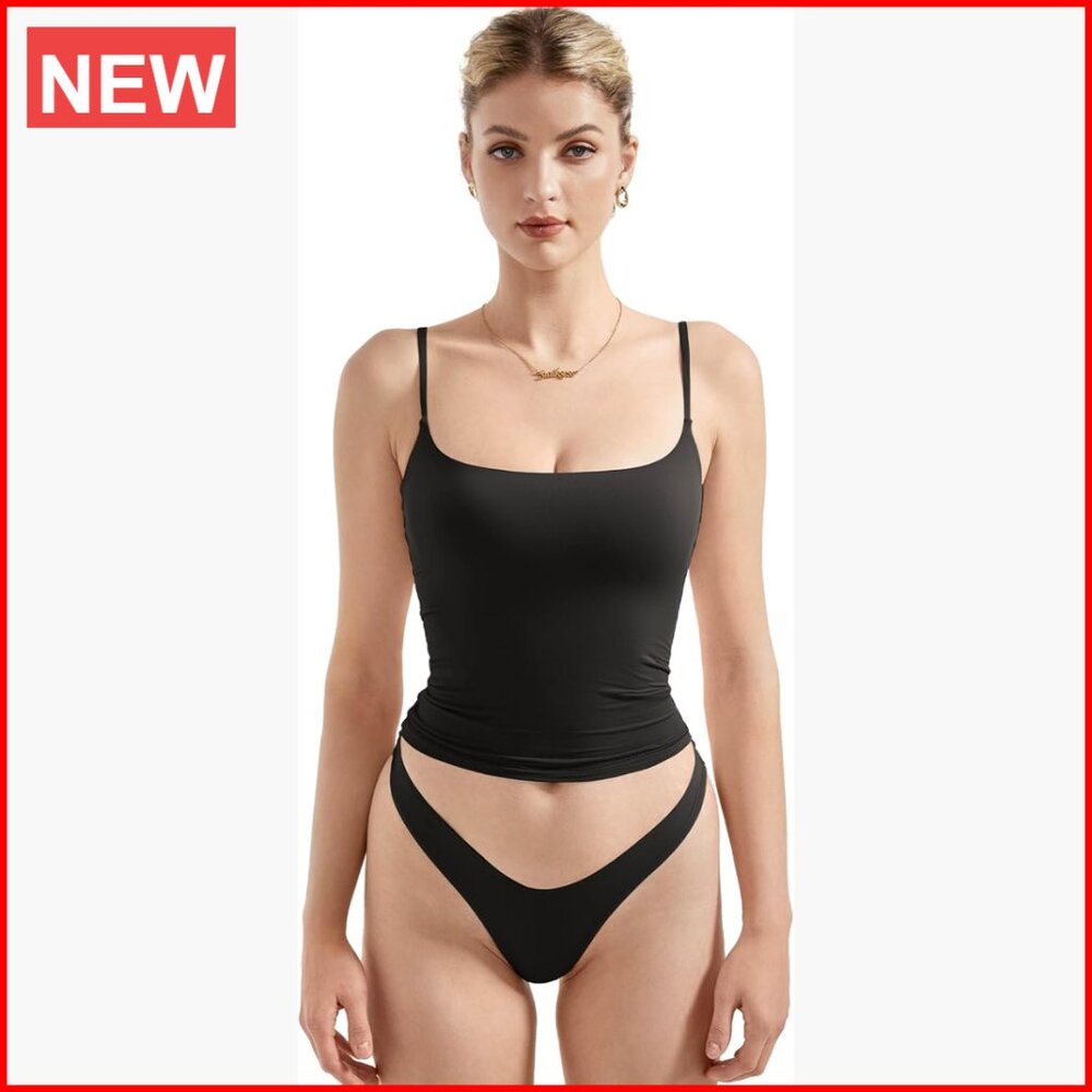 Double Lined Square Neck Tank Top Adjustable Straps Polyamide Elastane